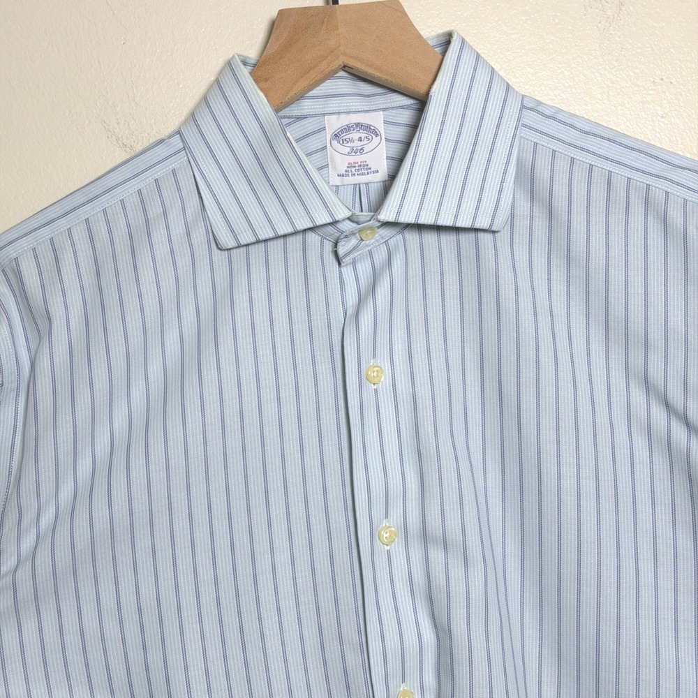 Brooks Brothers 346 Mens Slim Fit Non-Iron Cotton Striped Dress Shirt 15.5 34/35